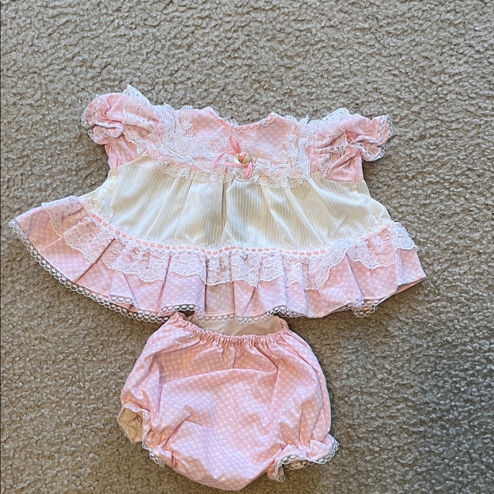 Vintage Pink and White Lace Baby Dress Set